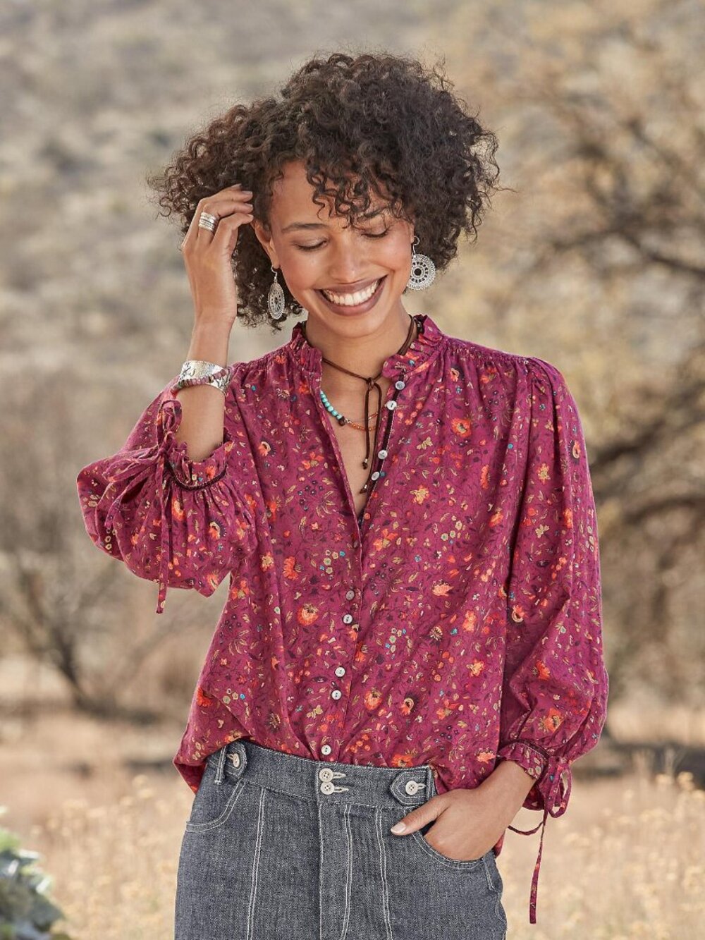 Sundance Catalog Dorothea Bloom Top Petunia Floral Sz L